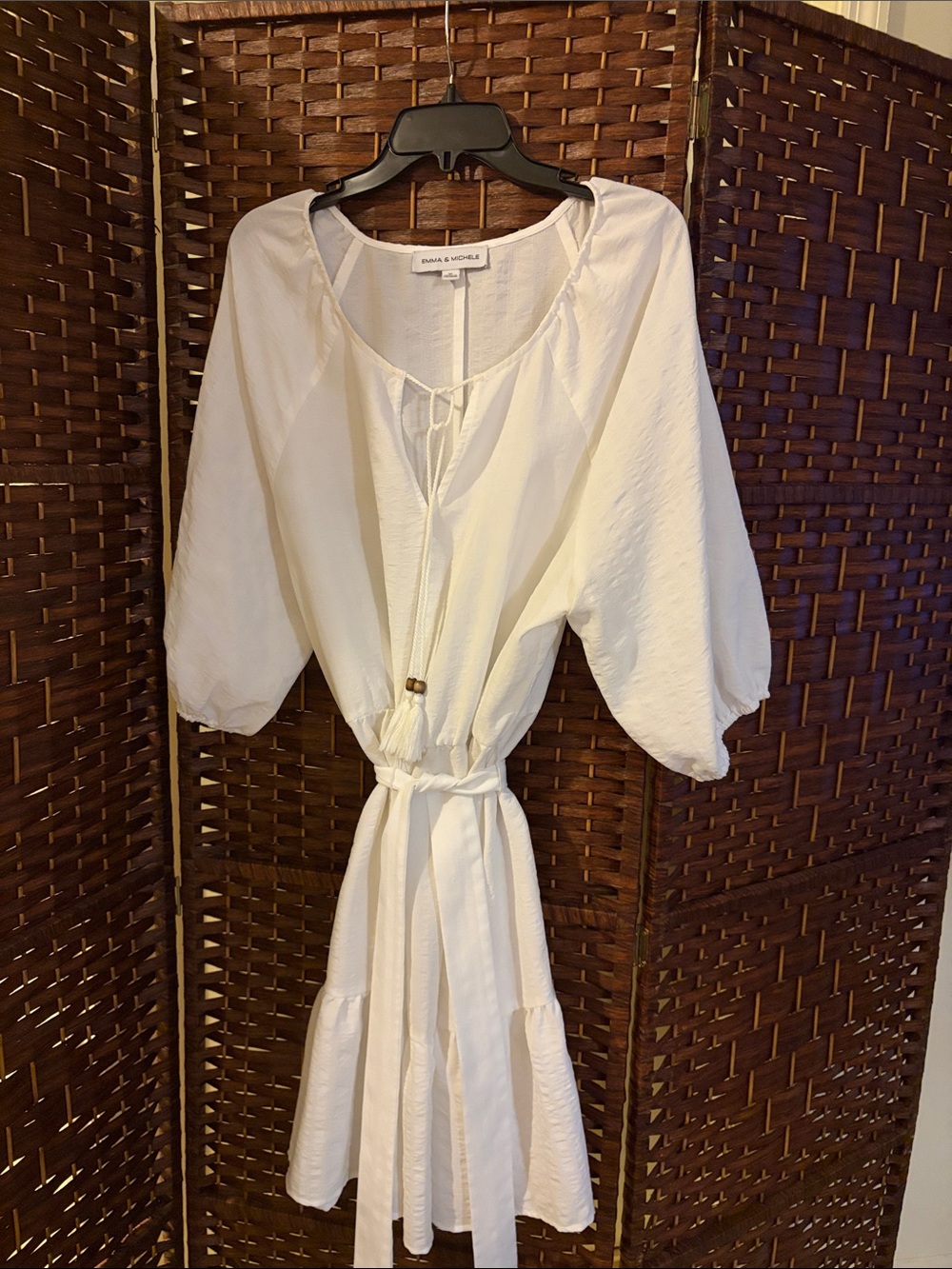 Sundance Cream V-Neck Tie-Waist Mini Dress